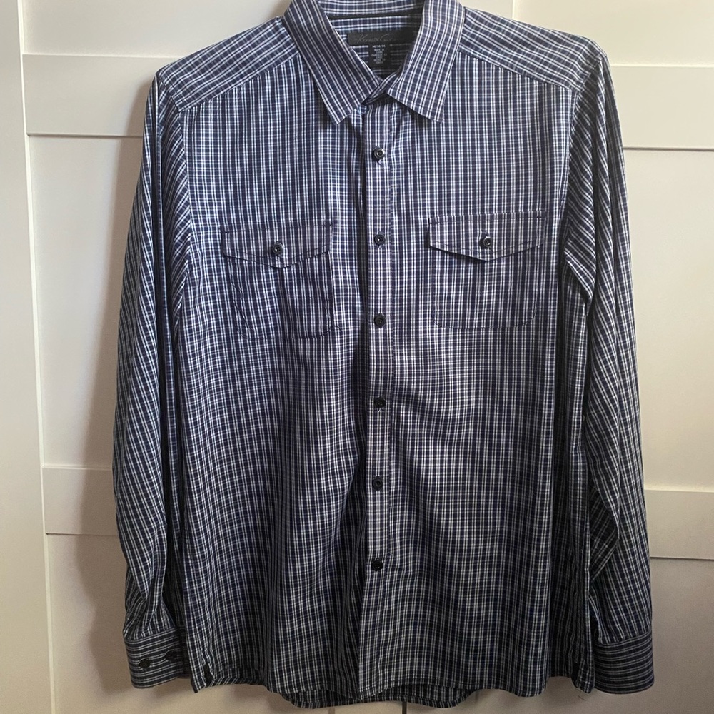 SOLD - 4 Mens size medium button down shirts - Kenneth Cole & Perry Ellis